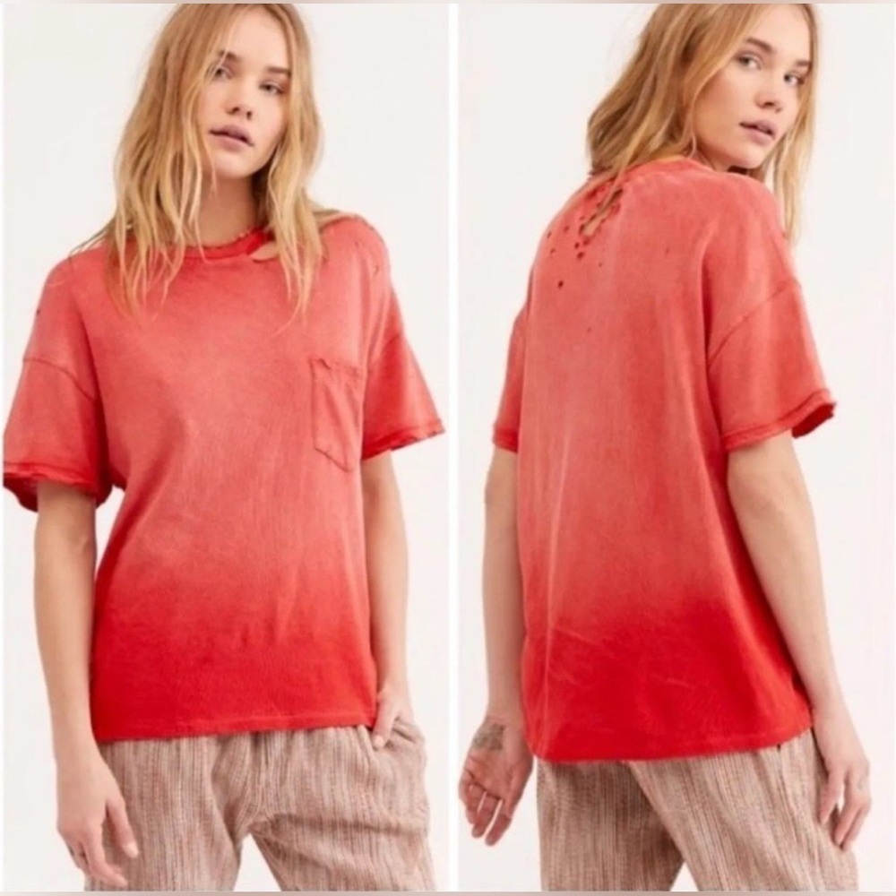 Free People WE THE FREE distressed oversized rubi cosmic red tee in S